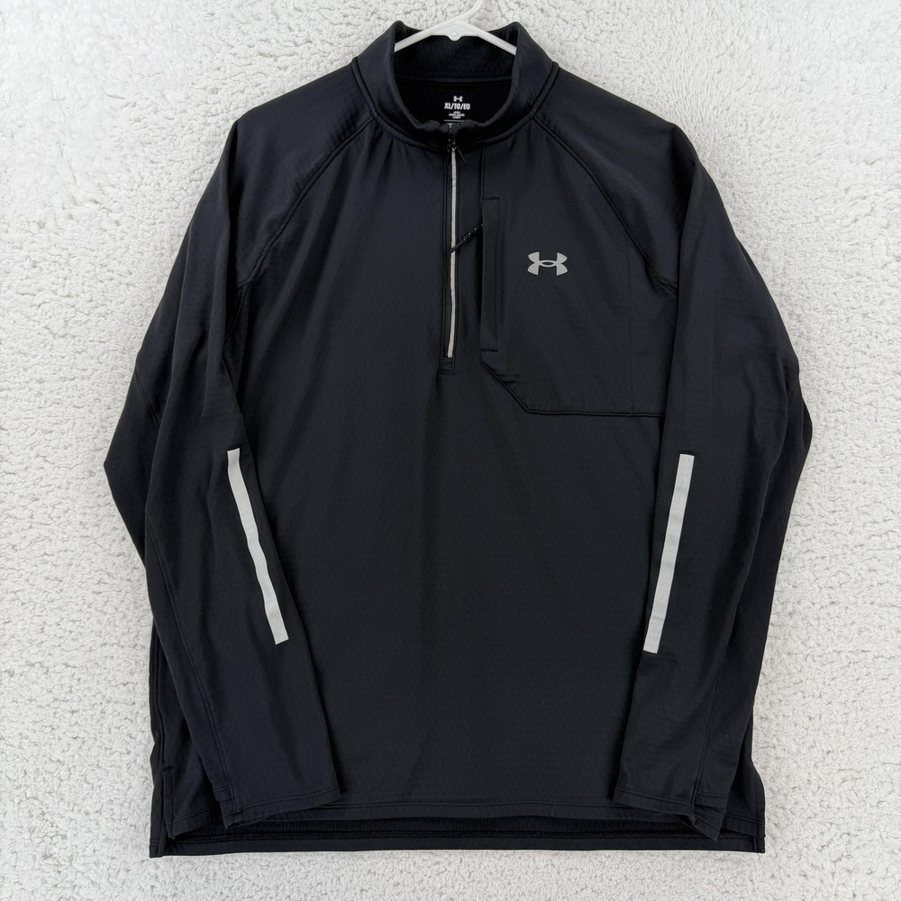Under Armour Pullover Mens XL Black 1/4 Zip Reflective Running Top 1383576